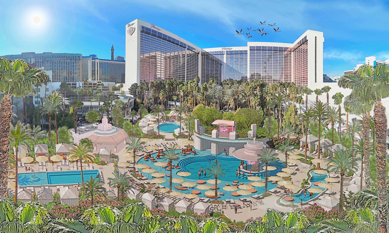 To make the most of the oasis-like space, Flamingo added three new pools, a wet deck, 33 cabanas, plenty of palm trees and much more.