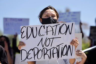 UNLV student Karla Mendoza holds a sign during a protest organized by a coalition of student and community groups at UNLV Thursday, April 24, 2025. People spoke out against the Trump administration cancelling the student visas of some foreign students and other&nbsp;topics.