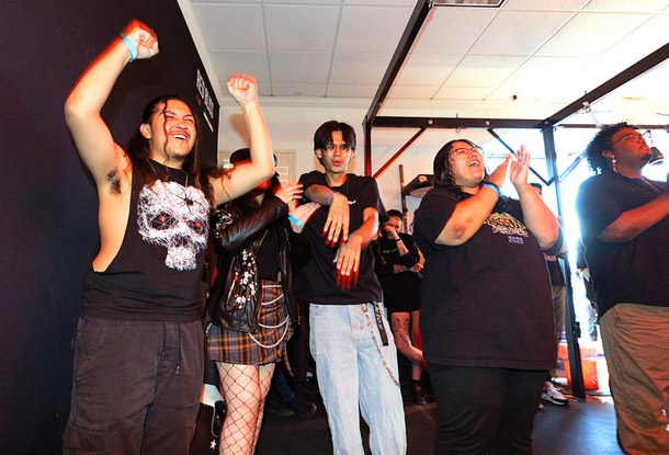 Music fans applaud a performance by Mutual Head during a concert at Rangel Boxing Las Vegas Sunday, April 27, 2025.