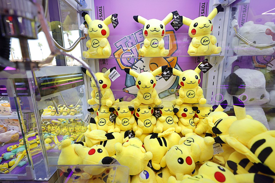 Pokemon Pikachu plush toys are shown inside a machine at The Claw arcade, 4850 W. Flamingo Rd., Thursday, June 12, 2025.