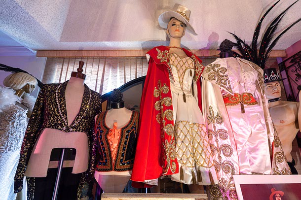 Costumes worn by performer Collette Smith, of Folies Bergere, are displayed at Grant Philipo’s Las Vegas Showgirl Museum Friday, July 25, 2025.