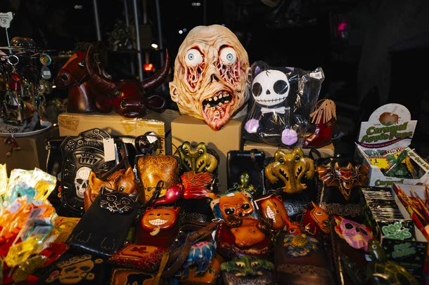 Merchandise is displayed for sale during the Nightmare in Vegas horror convention at the Silverton, Saturday, Oct. 4, 2025.