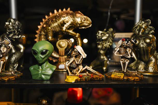 Merchandise is displayed for sale during the Nightmare in Vegas horror convention at the Silverton, Saturday, Oct. 4, 2025.