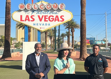 Barbara Hartzell, Executive Director, Native Voters Alliance Nevada flanked by U.S. Congressman Steven Horsford (left) and Clark County Commissioner William McCurdy&nbsp;(right). 