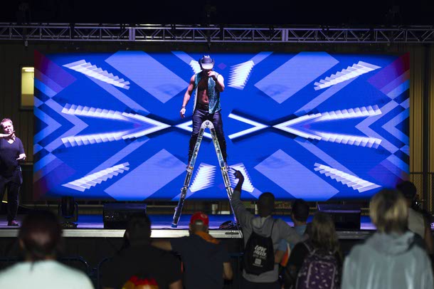 Cowboy James Brown performs during the Las Vegas PRIDE festival at Desert Breeze Events Center, Saturday, Oct. 18, 2025.