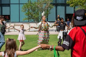 Artist and gallerist Fawn Douglas performs in a land acknowledgment ceremony at Carolyn G. Goodman Plaza in front of Las Vegas City Hall on September 20. Douglas and her partner UNLV history professor A.B. Wilkinson founded the nonprofit IndigenousAF to support arts and education projects which “strengthen Indigenous cultures, knowledge and identity.” They’re planning an Indigenous American Heritage Celebration on November 9 at Henderson’s Water Street Plaza with art workshops, powwow and hoop dancers, bird singers, storytelling and other performances.