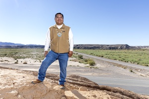 Darren Daboda, tribal historic preservation officer for the Moapa Band of Paiutes, poses on tribal land near Moapa.
