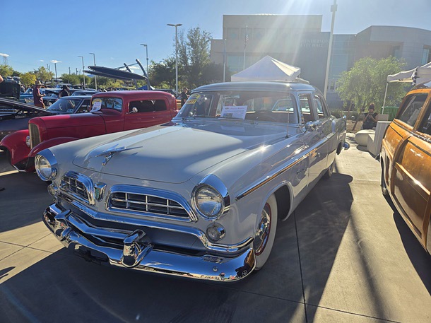 A 1955 Chrysler Windsor Deluxe is displayed during Henderson Hot Rod Days car show in downtown Henderson Saturday, Oct. 4, 2025.