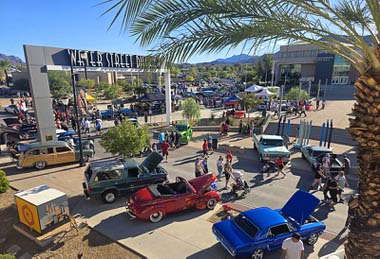 People look over vintage cars on Water Street  during the Henderson Hot Rod Days car show in downtown Henderson Saturday, Oct. 4,&nbsp;2025.