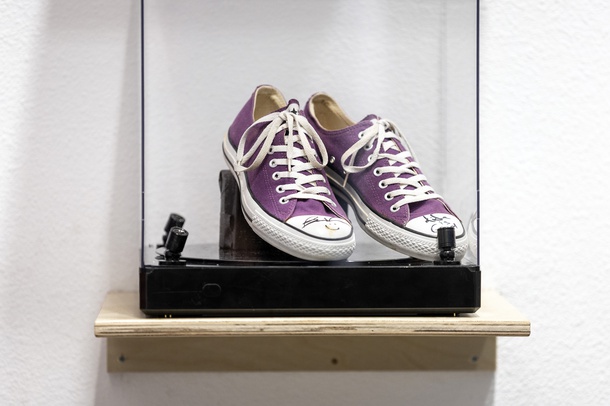 Actor Ben Vereen’s sneakers are displayed at the Legacy Theatre.