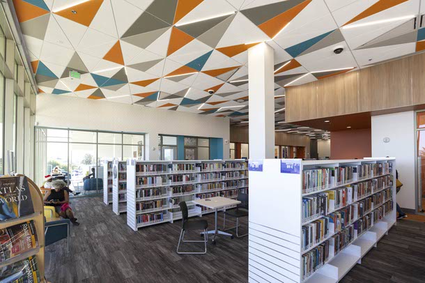 An adult non-fiction area is shown during the grand opening of the West Las Vegas Library, Tuesday, Dec. 9, 2025.