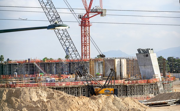 A view of the site for the A’s baseball stadium, under construction on the southeast corner of Las Vegas Boulevard South and Tropicana Avenue, Friday, Jan. 2, 2026.