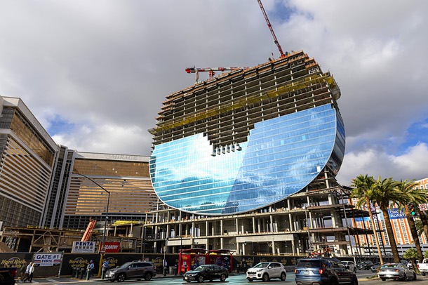 A view of the Hard Rock’s guitar-shaped hotel tower, under construction on the Las Vegas Boulevard South at the site of the Mirage, Friday, Jan. 2, 2026.