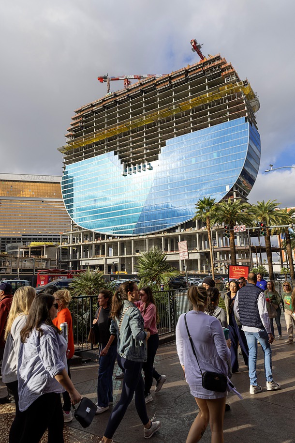 A view of the Hard Rock’s guitar-shaped hotel tower, under construction on the Las Vegas Boulevard South at the site of the Mirage, Friday, Jan. 2, 2026.