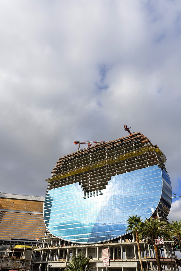 A view of the Hard Rock’s guitar-shaped hotel tower, under construction on the Las Vegas Boulevard South at the site of the Mirage, Friday, Jan. 2, 2026.