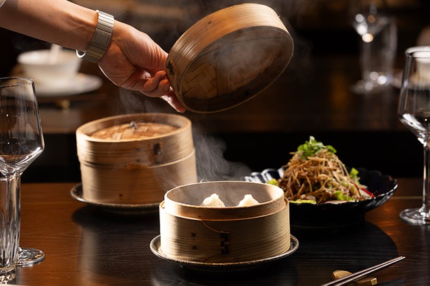 Iberico Pork Shanghainese Soup Dumplings and Peking Duck Salad at Mott 32 Las Vegas in the Palazzo Thursday, Jan. 15, 2026.