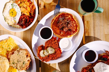 This new breakfast and brunch spot specializes in scratch-made buttermilk biscuits but also melds Southern U.S. and Korean flavors in its menu. 