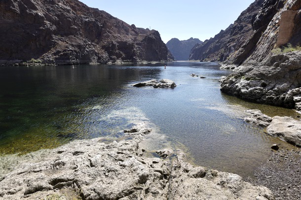 A view of the Colorado River from the base of Hoover Dam.