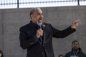 U.S. Rep. Steven Horsford, D-Nev., speaks at a vigil for Renee Good and Alex Pretti in Downtown Las Vegas on February 1. 