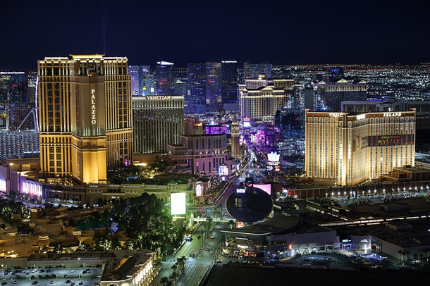 A view of the Las Vegas Strip from the Alle Lounge on 66 before the C-Suite Honors event at Resorts World Wednesday, Feb. 25, 2026.
