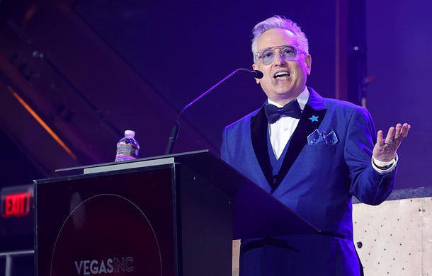 Honoree Scott Rosenzweig, president/CEO of Make A Wish Nevada, speaks during the C-Suite Honors event in the Zouk Nightclub at Resorts World Wednesday, Feb. 25, 2026.