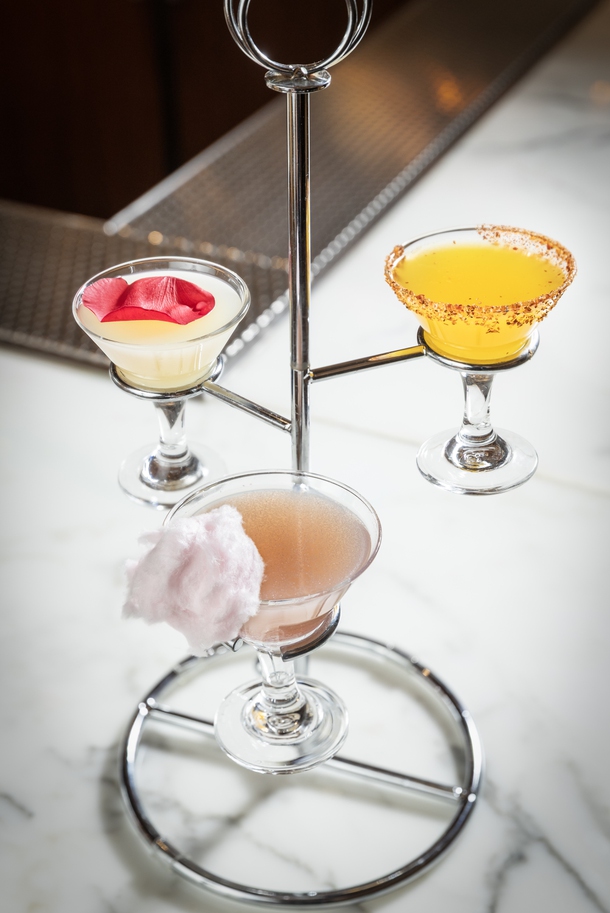 Minitini cocktail tower with The Showgirl, Lychee Me and Skyy High cocktails