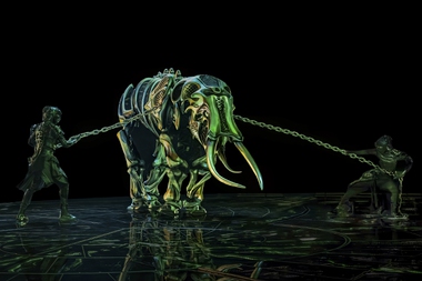 The production show at Wynn offers lumbering, elephant-like beasts, a benevolent guide that assembles itself from stones lying about on the stage, and a floating, life-sized whale controlled by a single puppeteer who flies it as you would a kite.