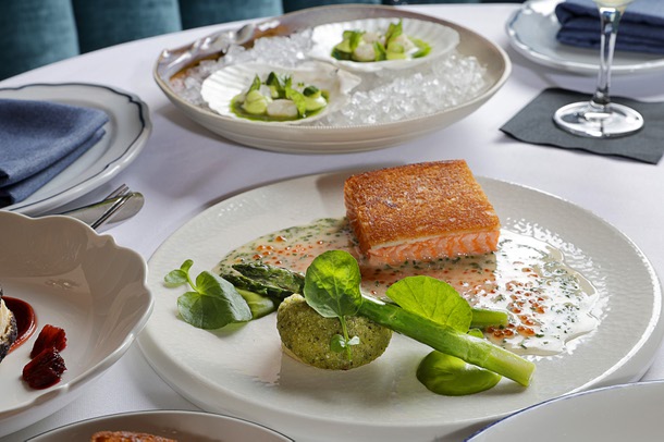 Sea trout with a brioche crust, potato fondant with a green garlic panade at Bar Boheme, 1401 S. Main St., in the Arts District Saturday, April 11, 2026.