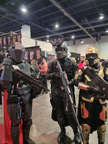 A trio of cosplayers soldiers from the video game Helldivers&nbsp;2 