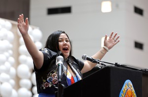 Nevada assemblywoman Erica Mosca speaks at a celebration commemorating the new Filipino Town. 