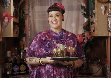 Inspired by her desert surroundings, she created a lavender rosemary gimlet. 
