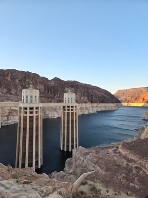 Hoover Dam intake towers in 2026.