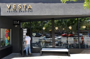An exterior view at Vesta Coffee Roasters, 1114 S. Casino Center Blvd., in the Arts District Friday, June 12, 2026. The sandwich originally started as a secret menu item. Bodega Sando - center-cut bacon, over medium egg hash browns, cheddar cheese and habanero ketchup on an in-house made brioche bunVanilla Cardamom LatteMont Blanc - cold brew with vanilla foam, fresh orange zest and grated nutmeg