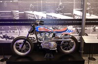 A 1970 Harley-Davison XR 750 Alloy motorcycle is displayed at the Evel Knievel Experience Wednesday, June 17, 2026. Knievel used a 1970 Harley-Davison XR 750 in 1975 when he jumped over 13 buses at Wembley Stadium in London.