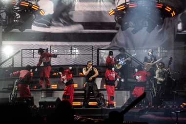 Jabbawockeez joined Fuerza Regida onstage at Allegiant Stadium on July 10 during a sold-out stop of the band’s This Is Our Dream&nbsp;tour.