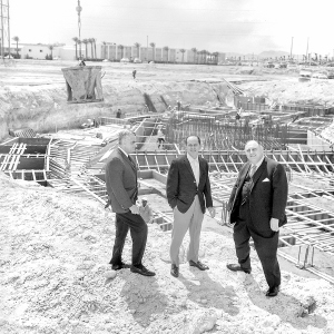 From left, Jerry Wald, Nate Jacobson and Jay Sarno during construction of Caesars Palace on April 9, 1965.