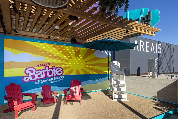 A view of the Malibu Barbie Cafe at Area 15 Wednesday, Dec. 17, 2025.