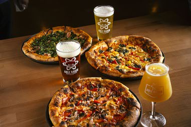 From bottom, Vault Combo, The Garden and Tartufo&nbsp;pizzas