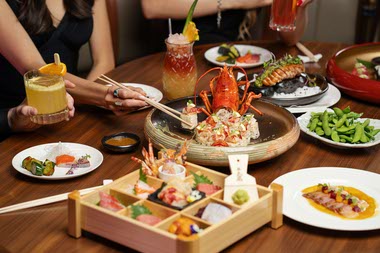 “We wanted to create a menu that touches all areas of the restaurant—from the sushi bar, robata, the tempura, down to pastry,” says executive chef Lue Xiong.